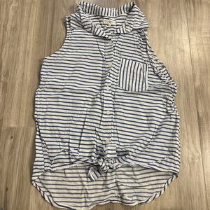 Beach Lunch Lounge Sleeveless Nautical Tie Front Top Size Small